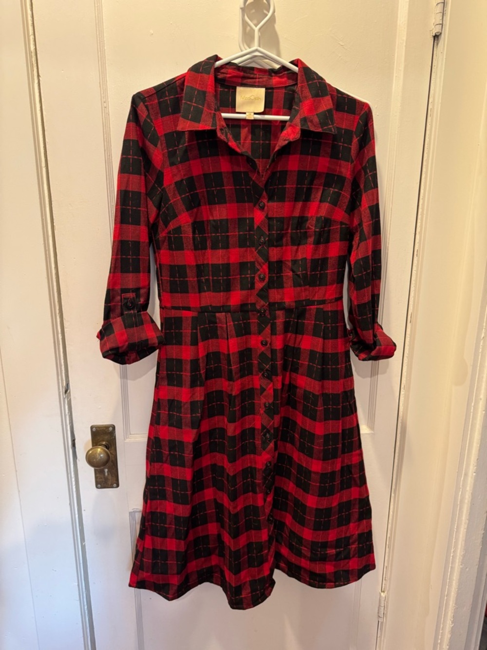 Red and Black Plaid Shirt Dress
